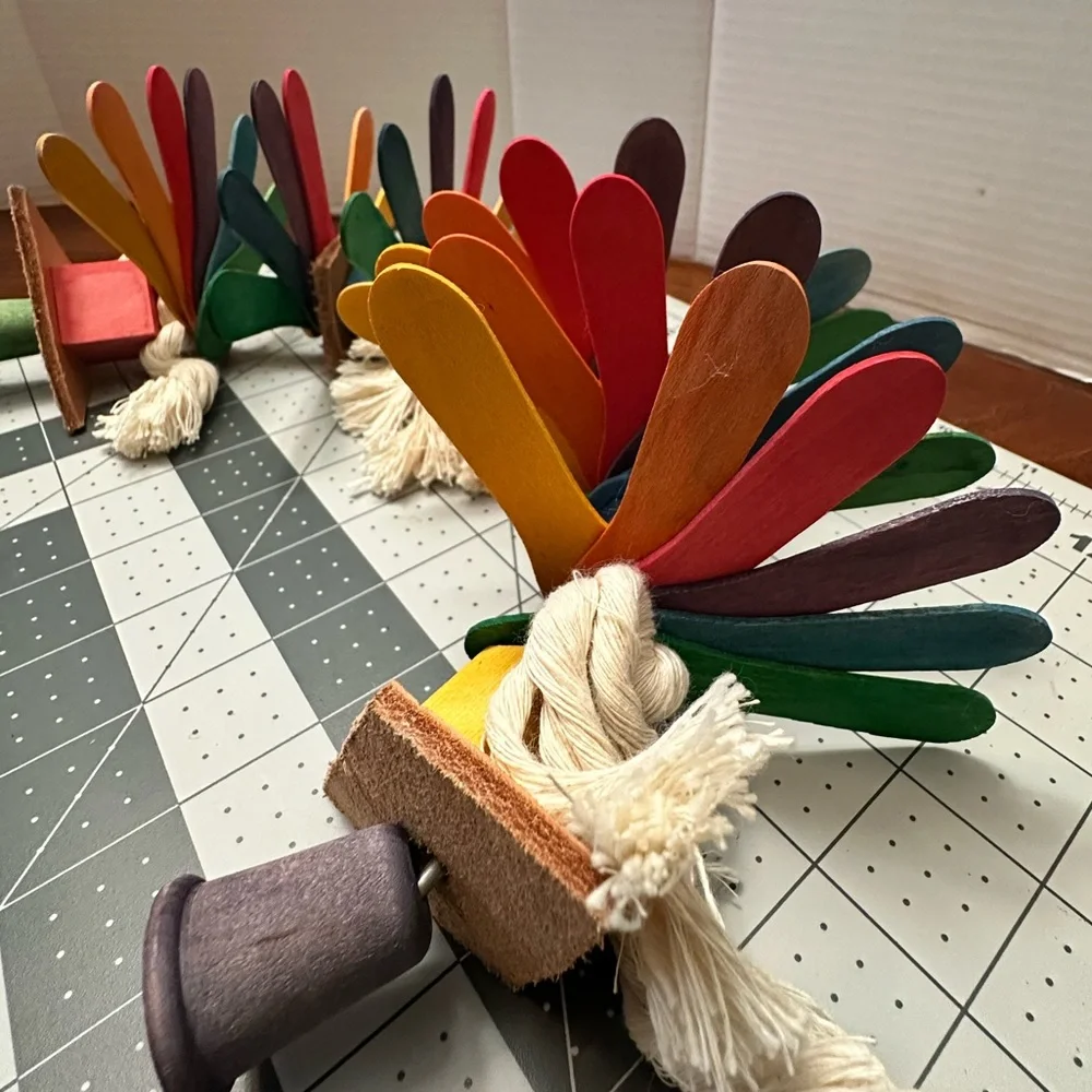 Handmade - Colorful Bird Toy with Rope and Wooden Blocks
